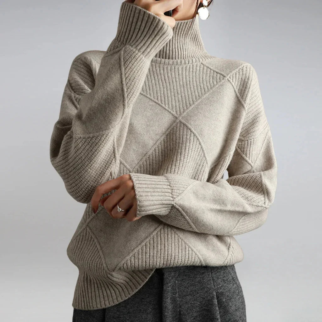 Lilly | Maglione a collo alto lavorato a maglia con motivo a diamante