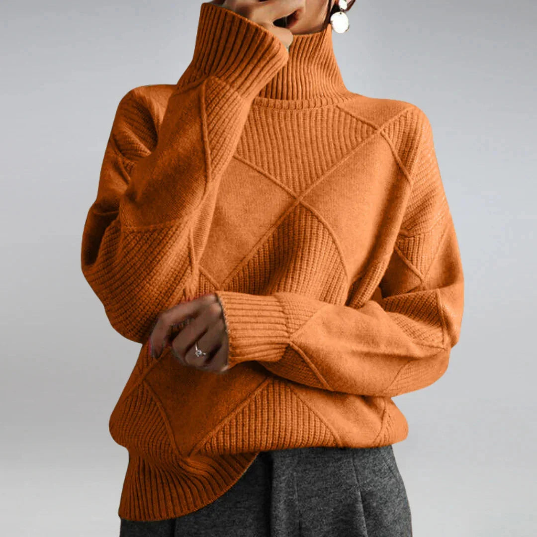 Lilly | Maglione a collo alto lavorato a maglia con motivo a diamante