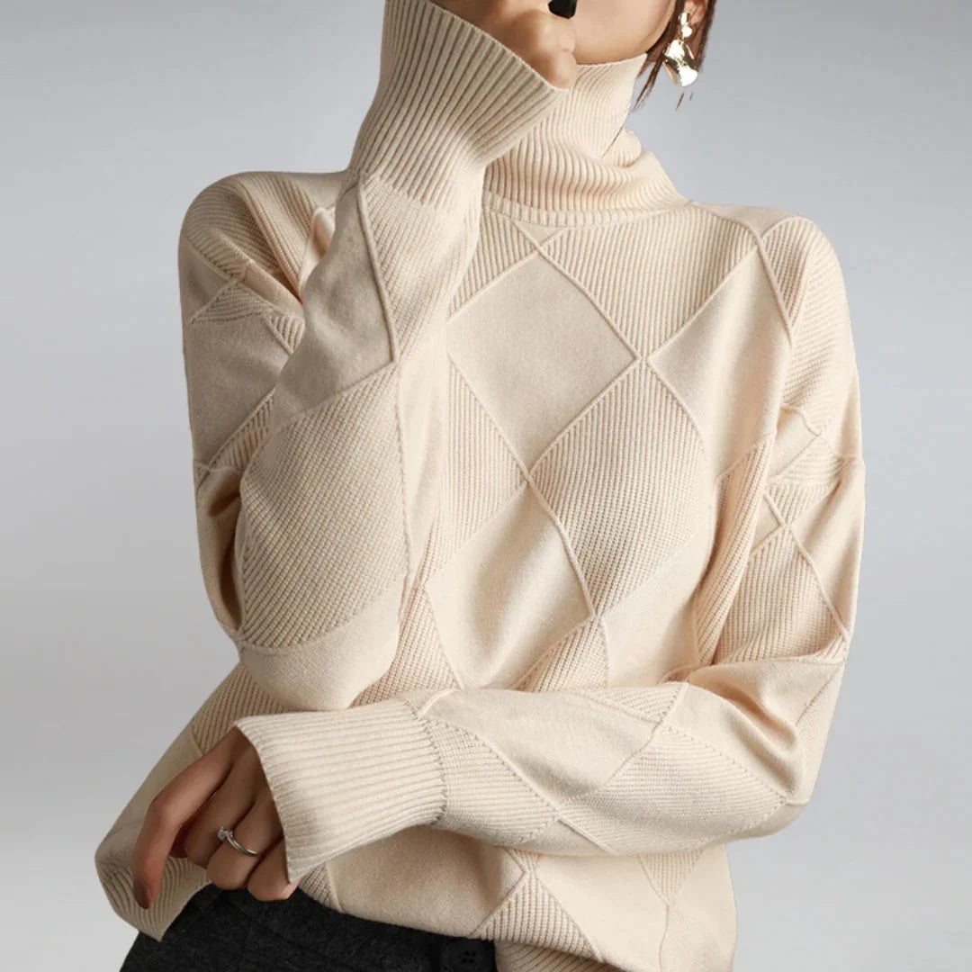 Lilly | Maglione a collo alto lavorato a maglia con motivo a diamante