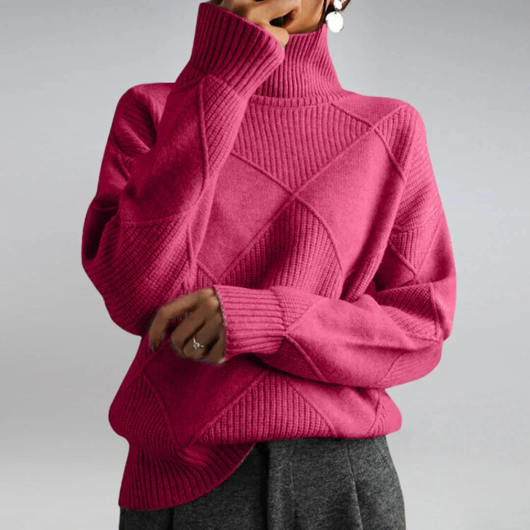 Lilly | Maglione a collo alto lavorato a maglia con motivo a diamante