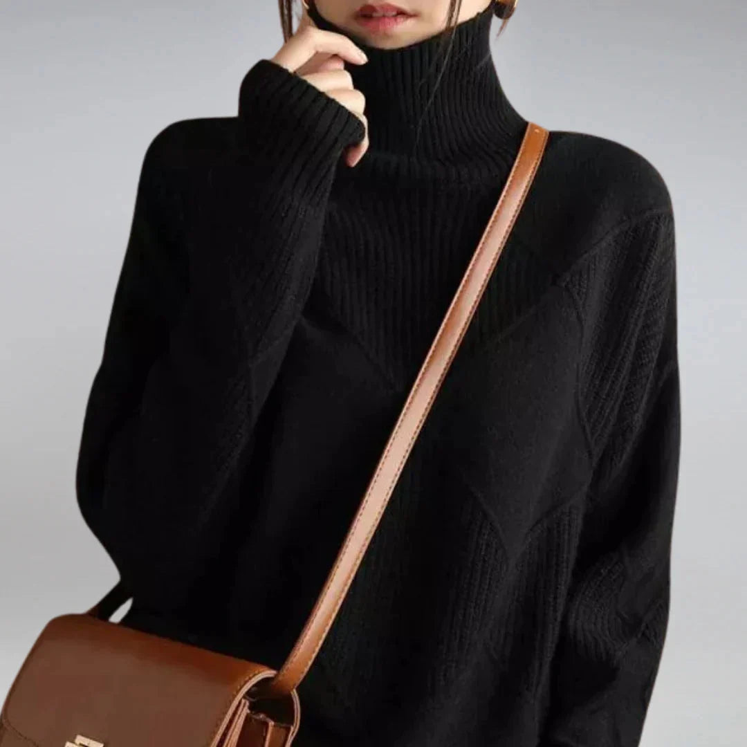 Lilly | Maglione a collo alto lavorato a maglia con motivo a diamante