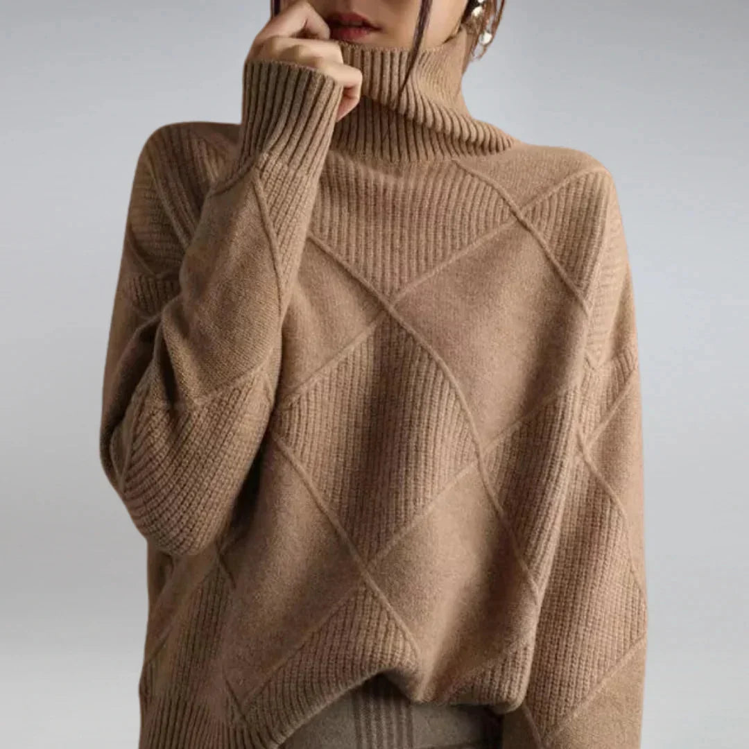 Lilly | Maglione a collo alto lavorato a maglia con motivo a diamante