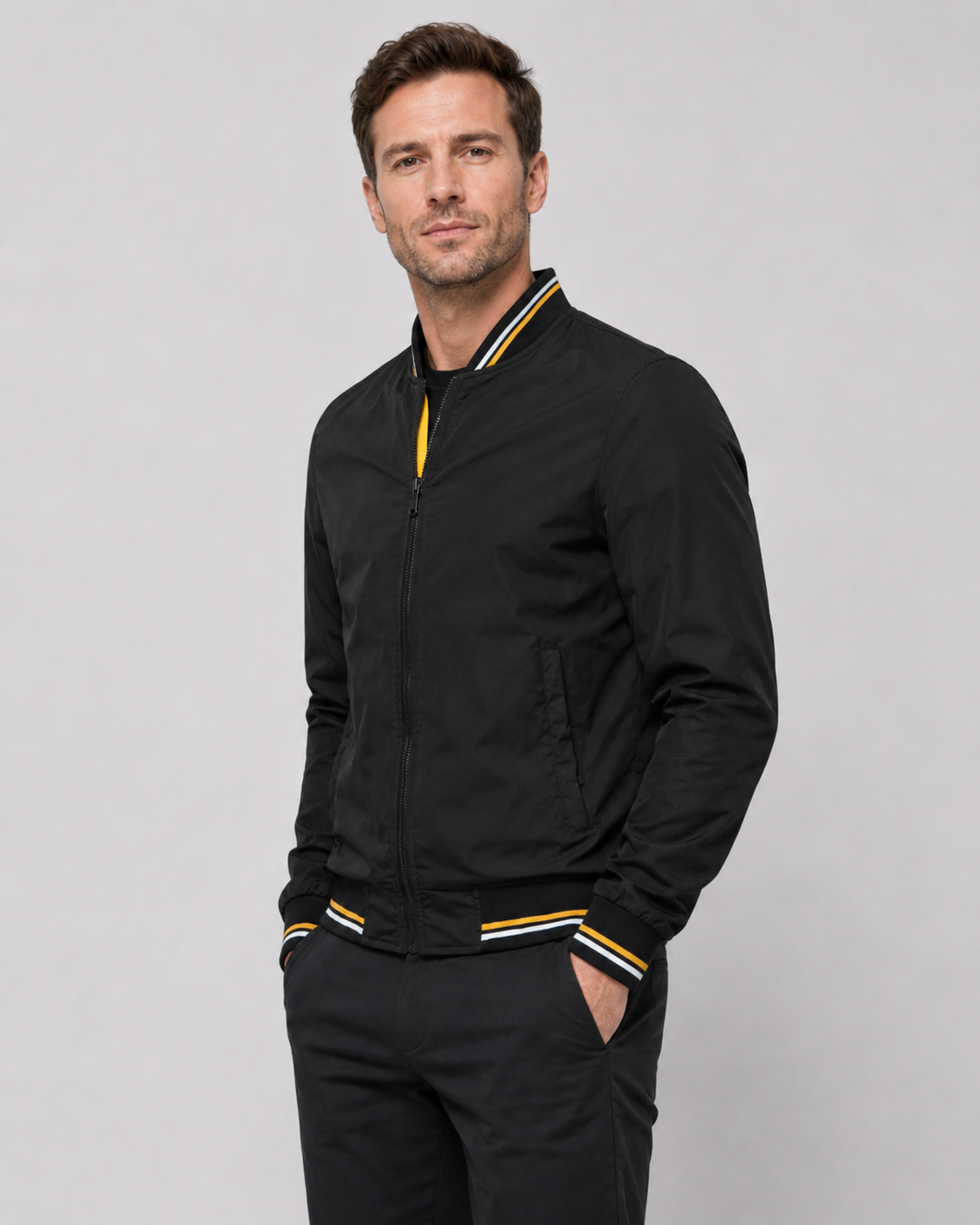 Giacca Bomber Uomo Classica con Bordi a Coste
