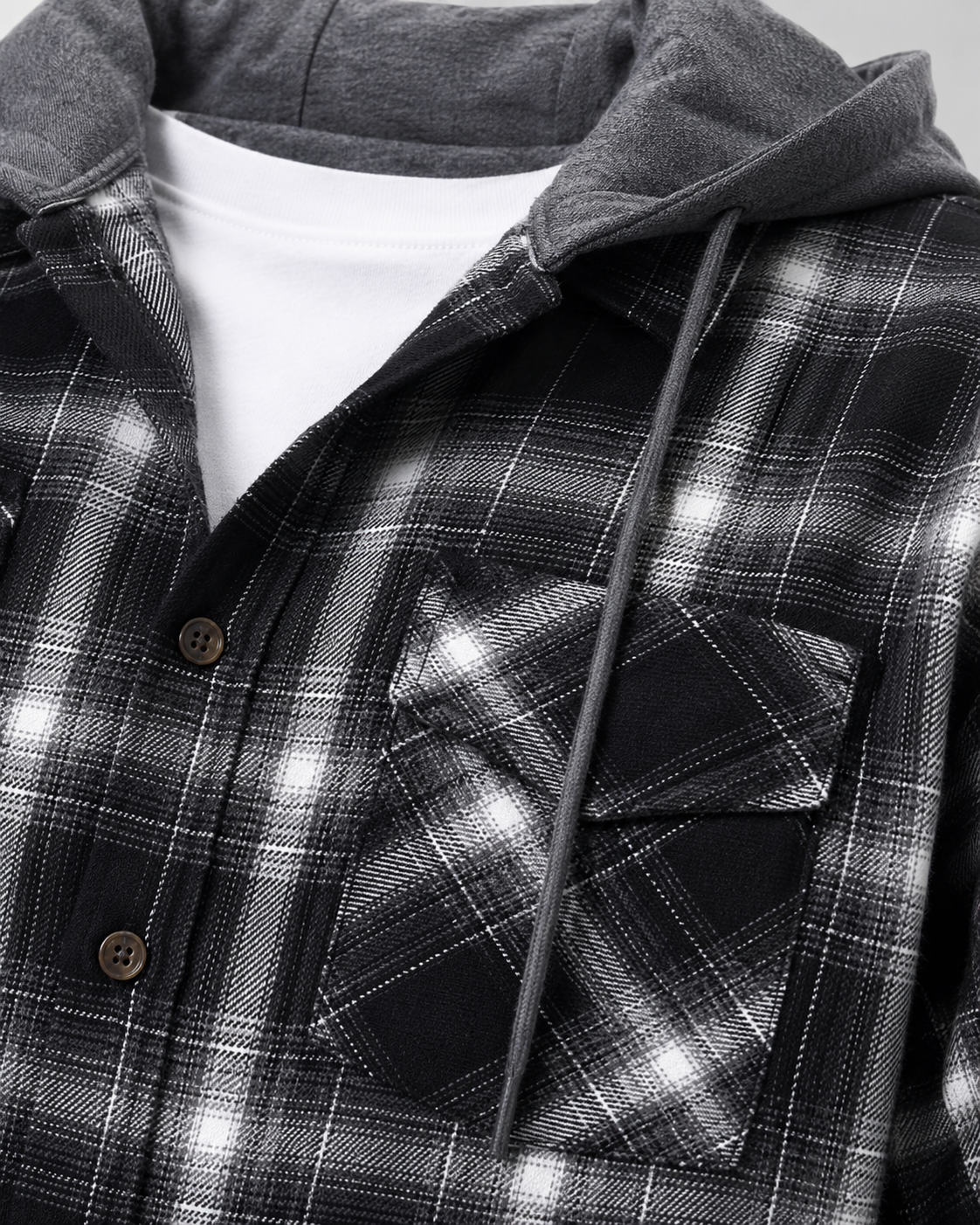 Giacca Camicia Uomo a Quadri con Cappuccio Rilassata