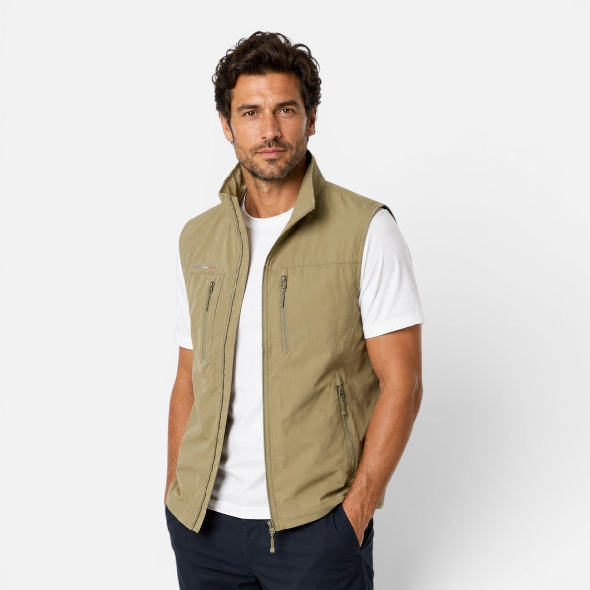 Gilet Uomo Multitasche con Zip Leggero Outdoor Smanicato