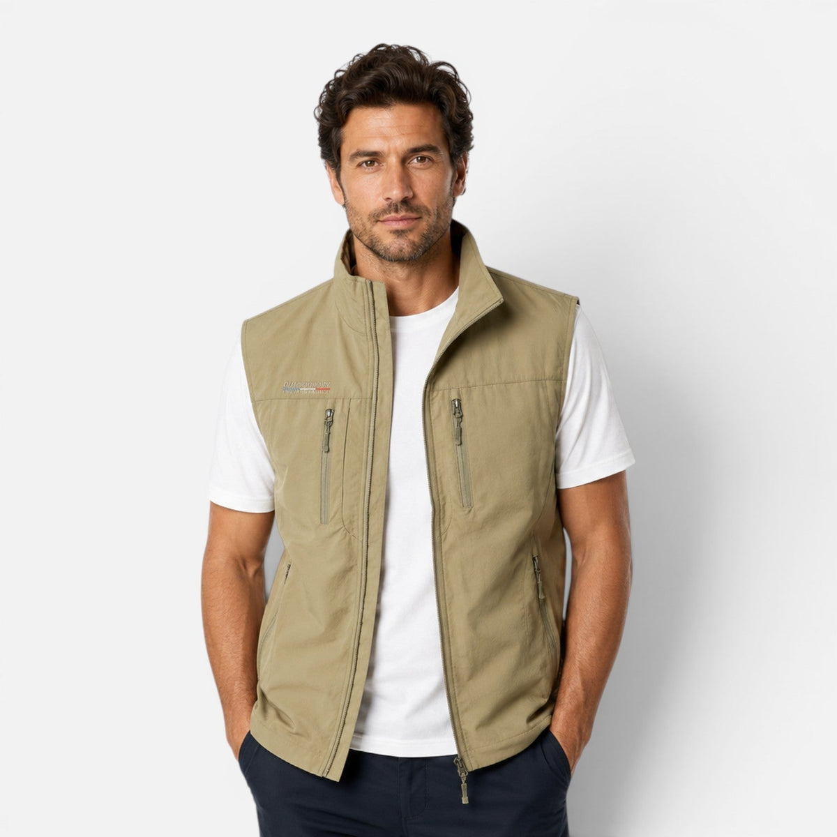 Gilet Uomo Multitasche con Zip Leggero Outdoor Smanicato