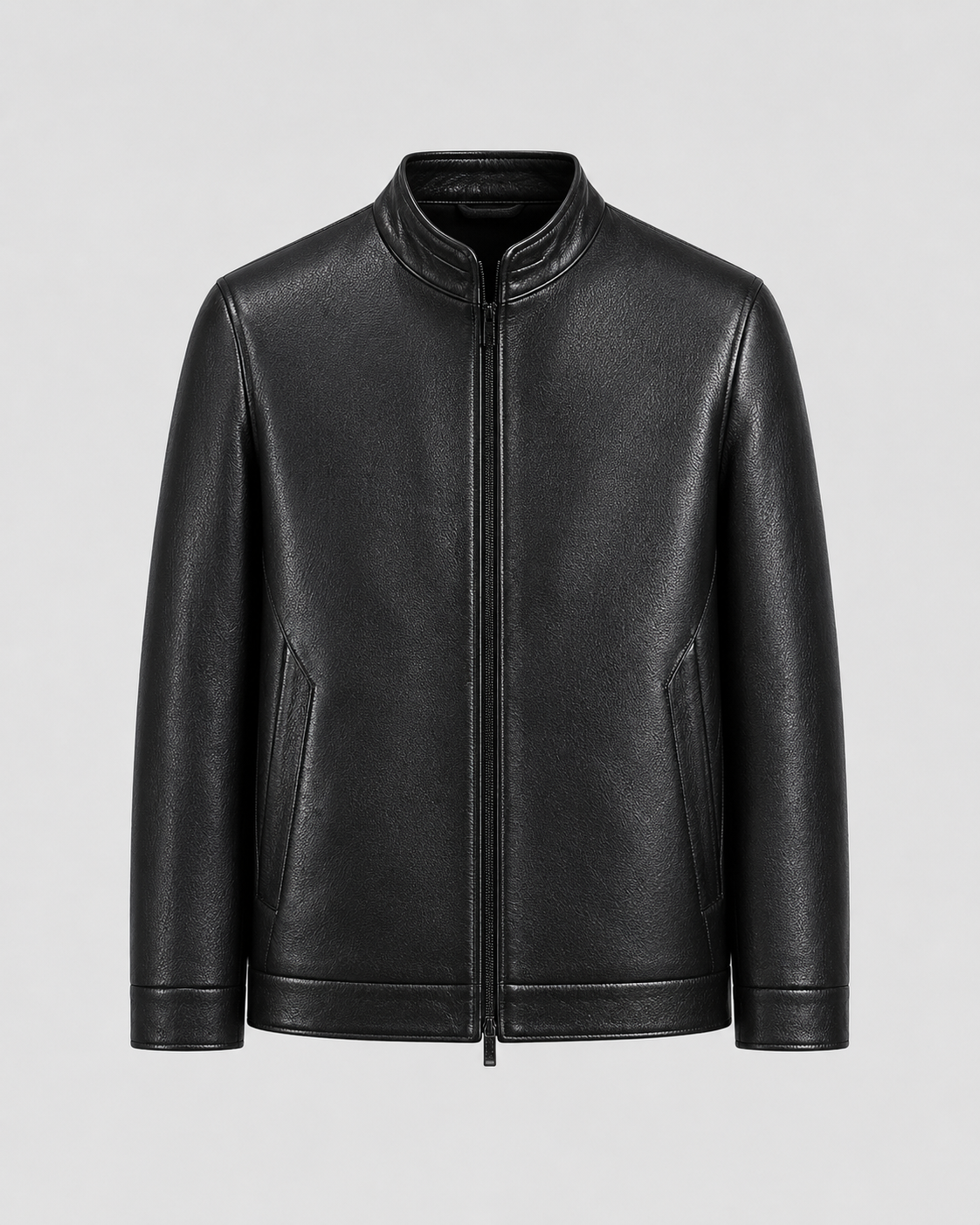 Giacca Uomo Effetto Pelle Collo Alto con Zip
