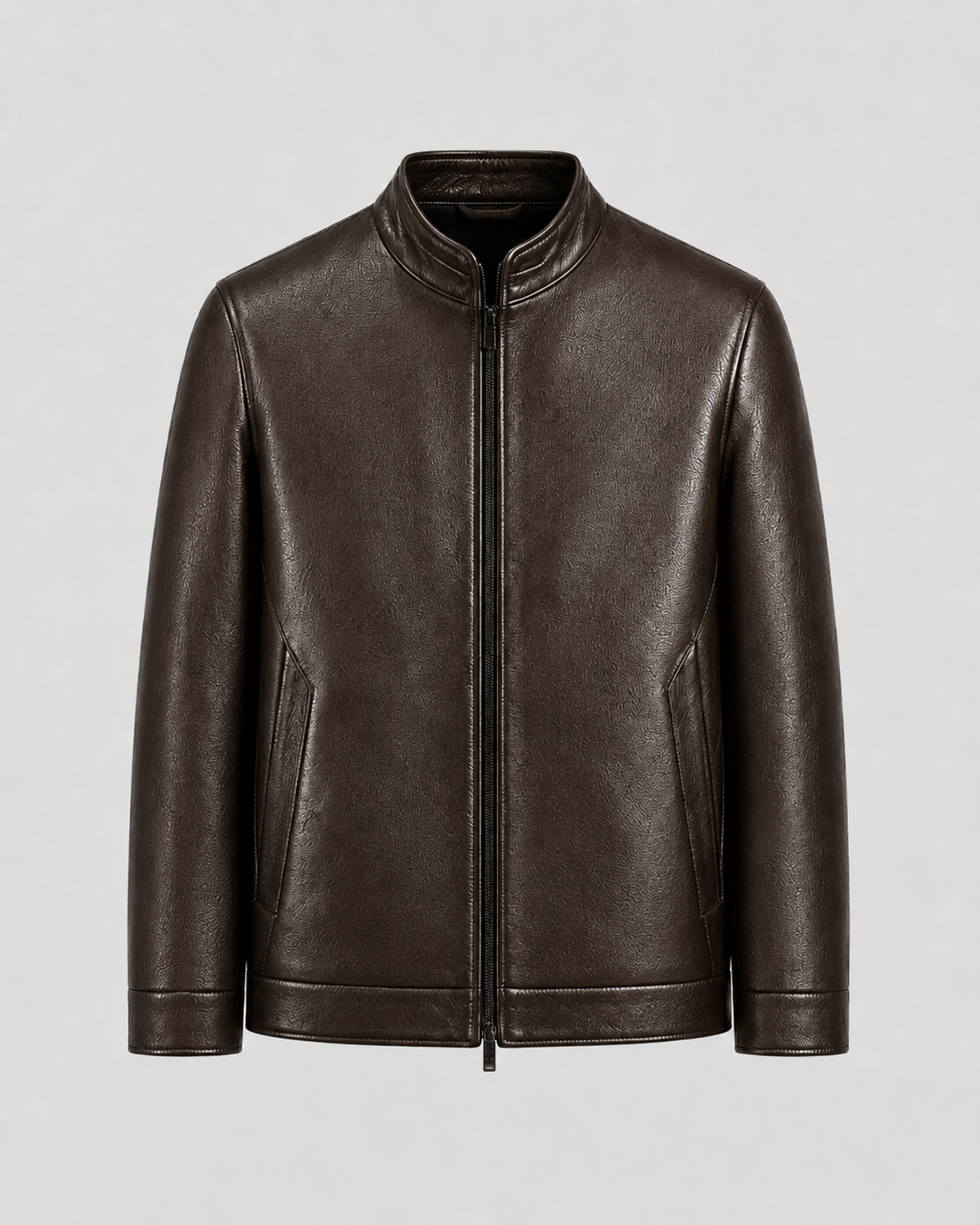 Giacca Uomo Effetto Pelle Collo Alto con Zip