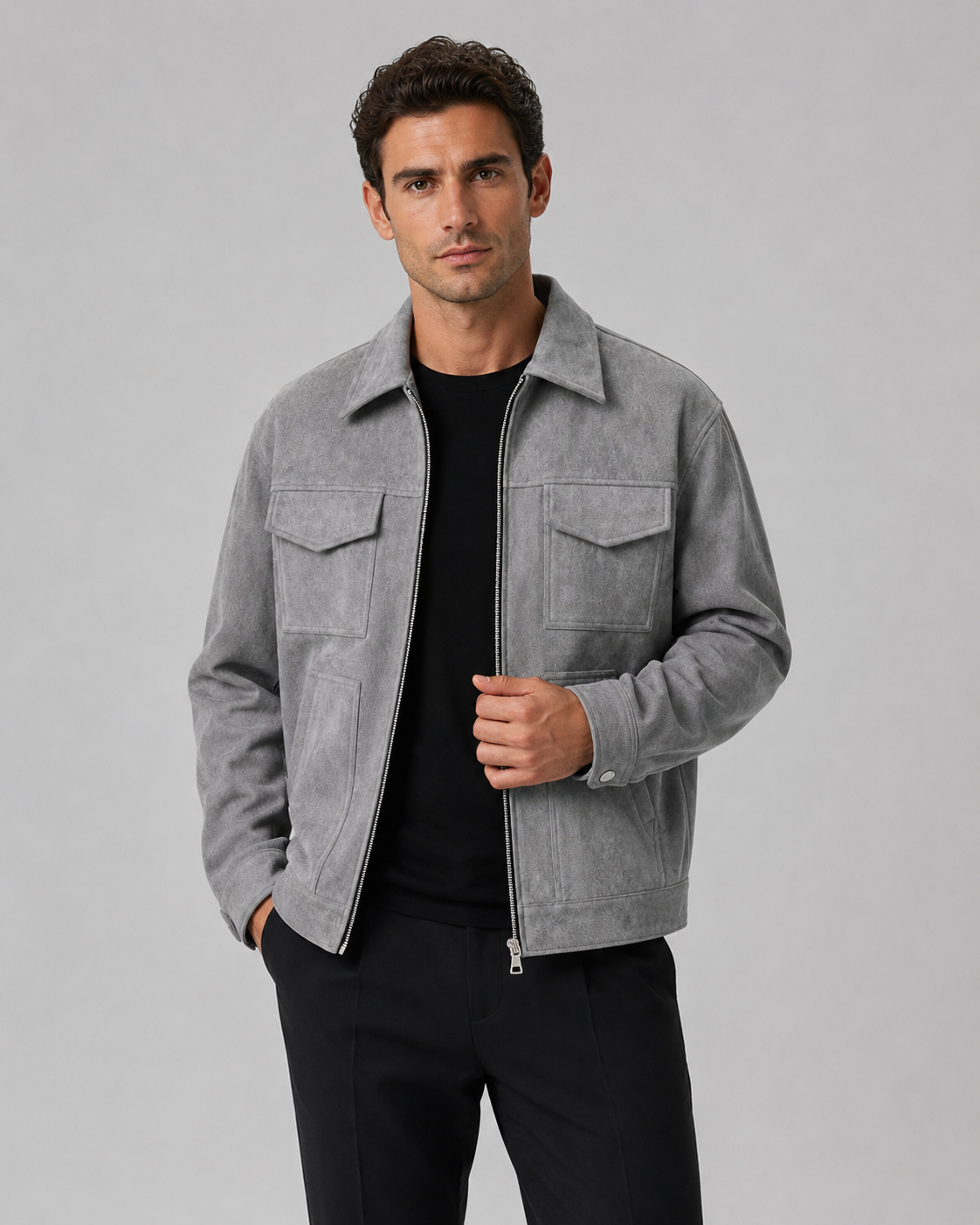 Giacca Uomo Utility in Camoscio Loose Fit con Zip