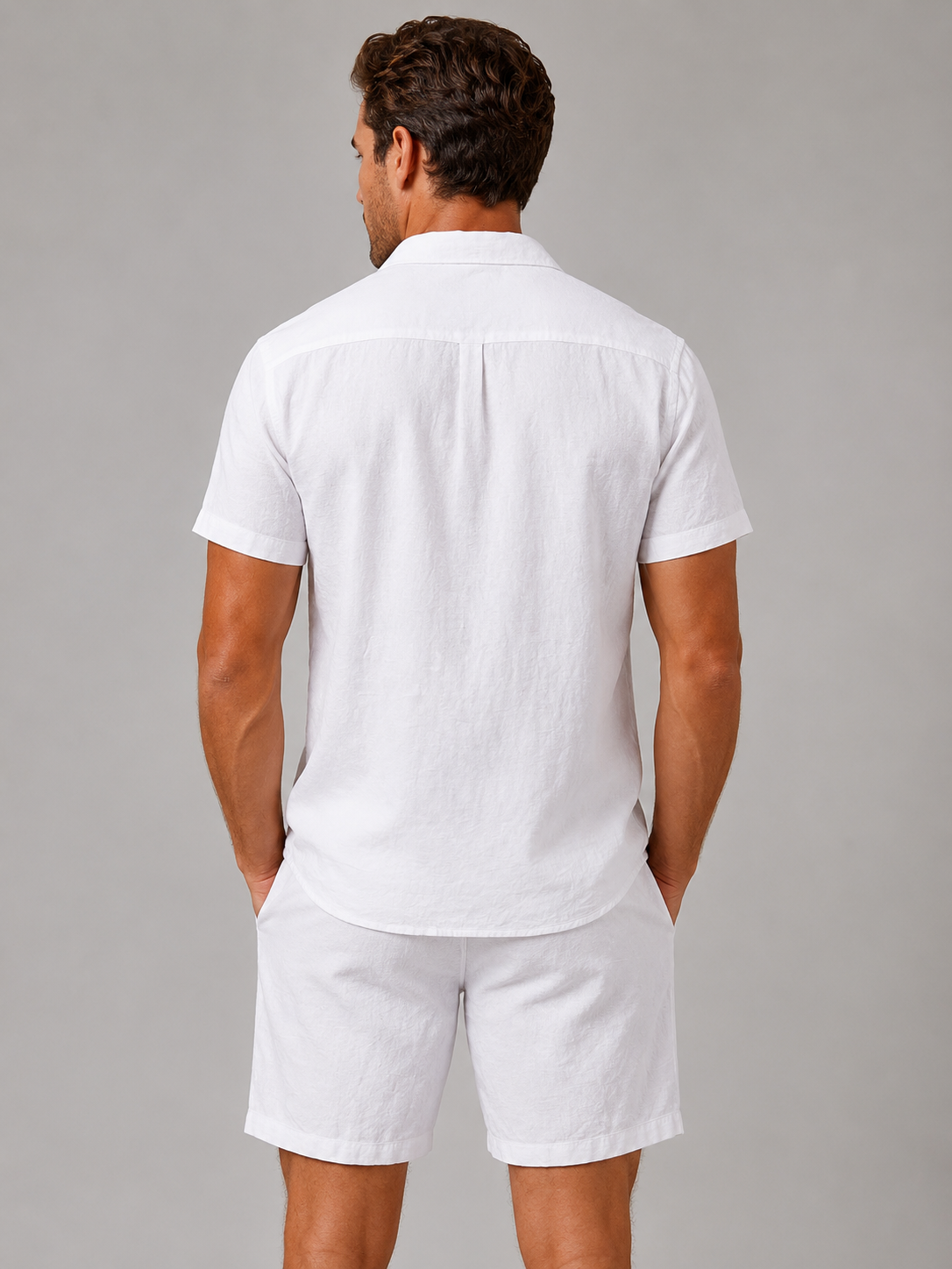 Completo Uomo in Misto Lino Camicia Maniche Corte e Shorts