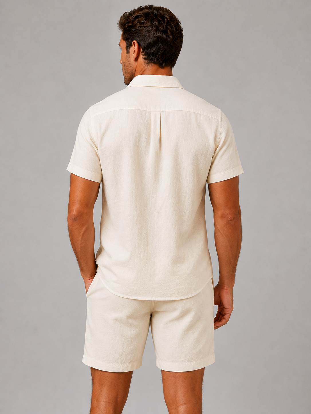 Completo Uomo in Misto Lino Camicia Maniche Corte e Shorts