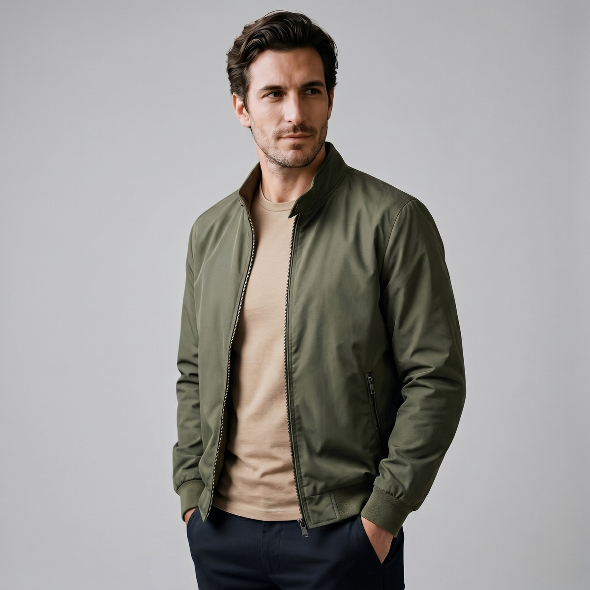 Giacca Bomber Harrington Uomo Slim Collo Alto