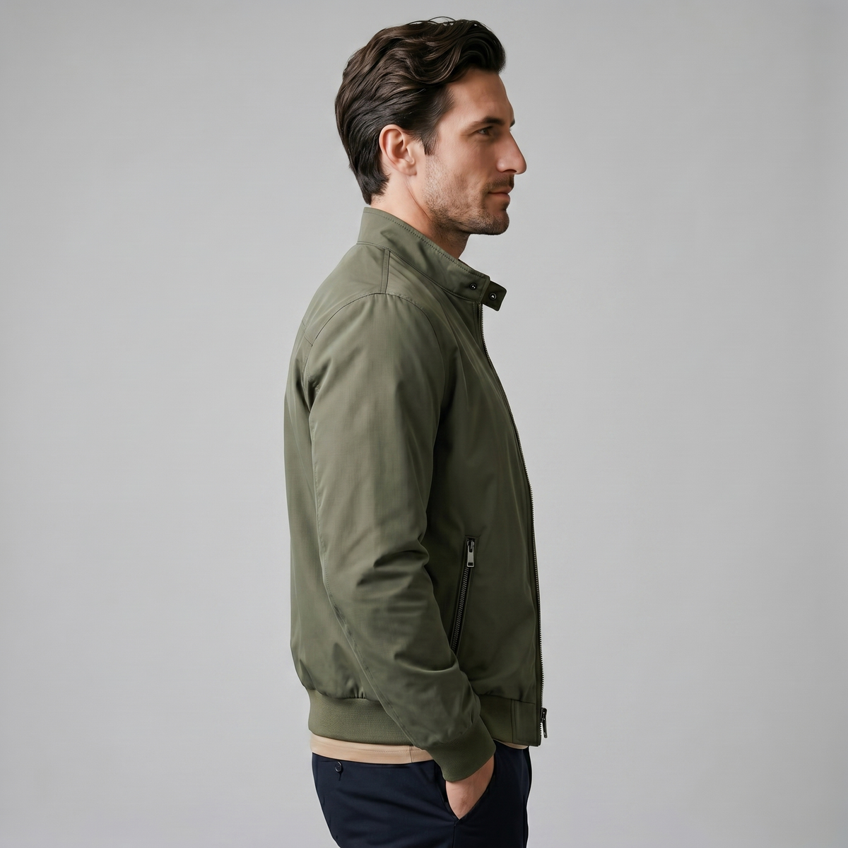 Giacca Bomber Harrington Uomo Slim Collo Alto