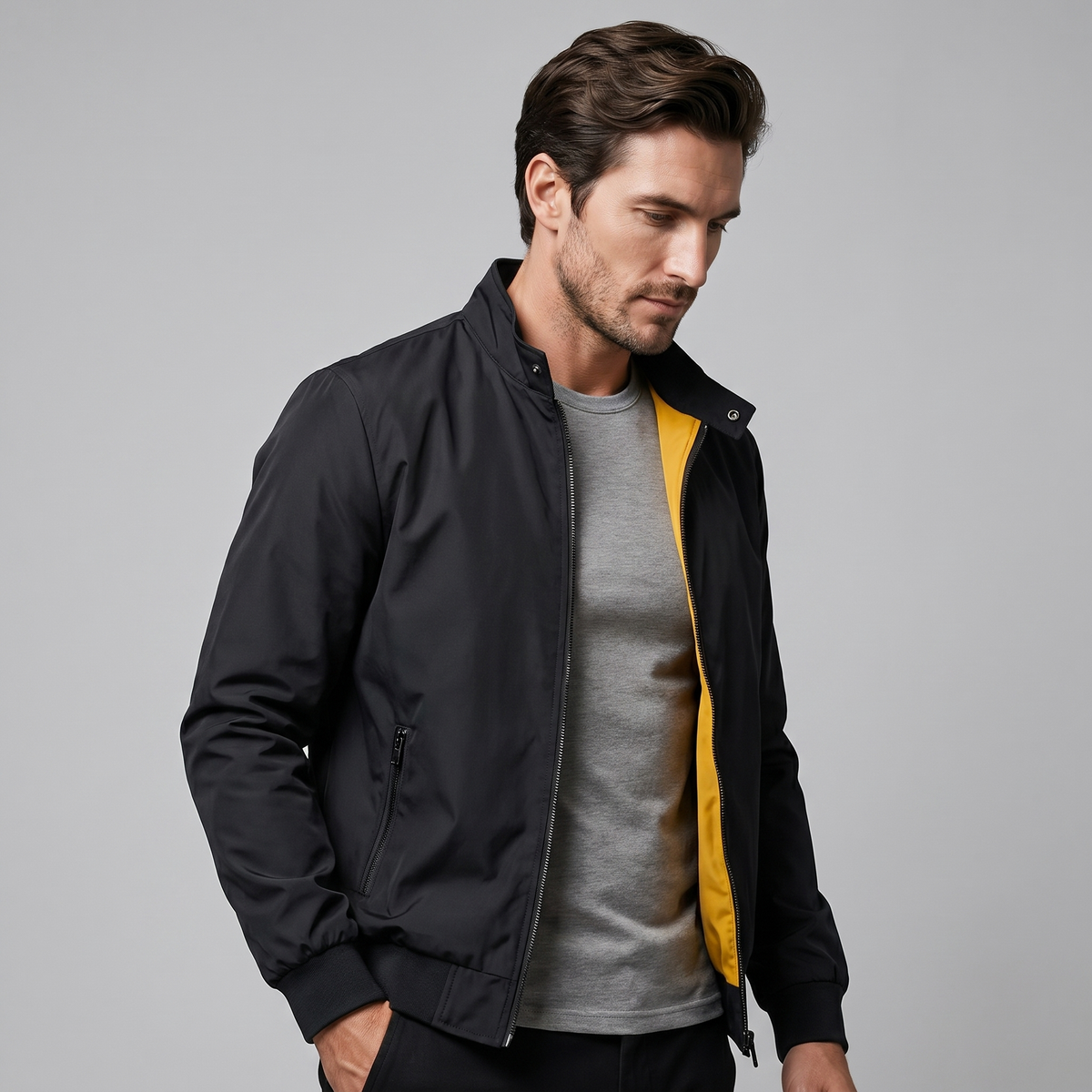 Giacca Bomber Harrington Uomo Slim Collo Alto
