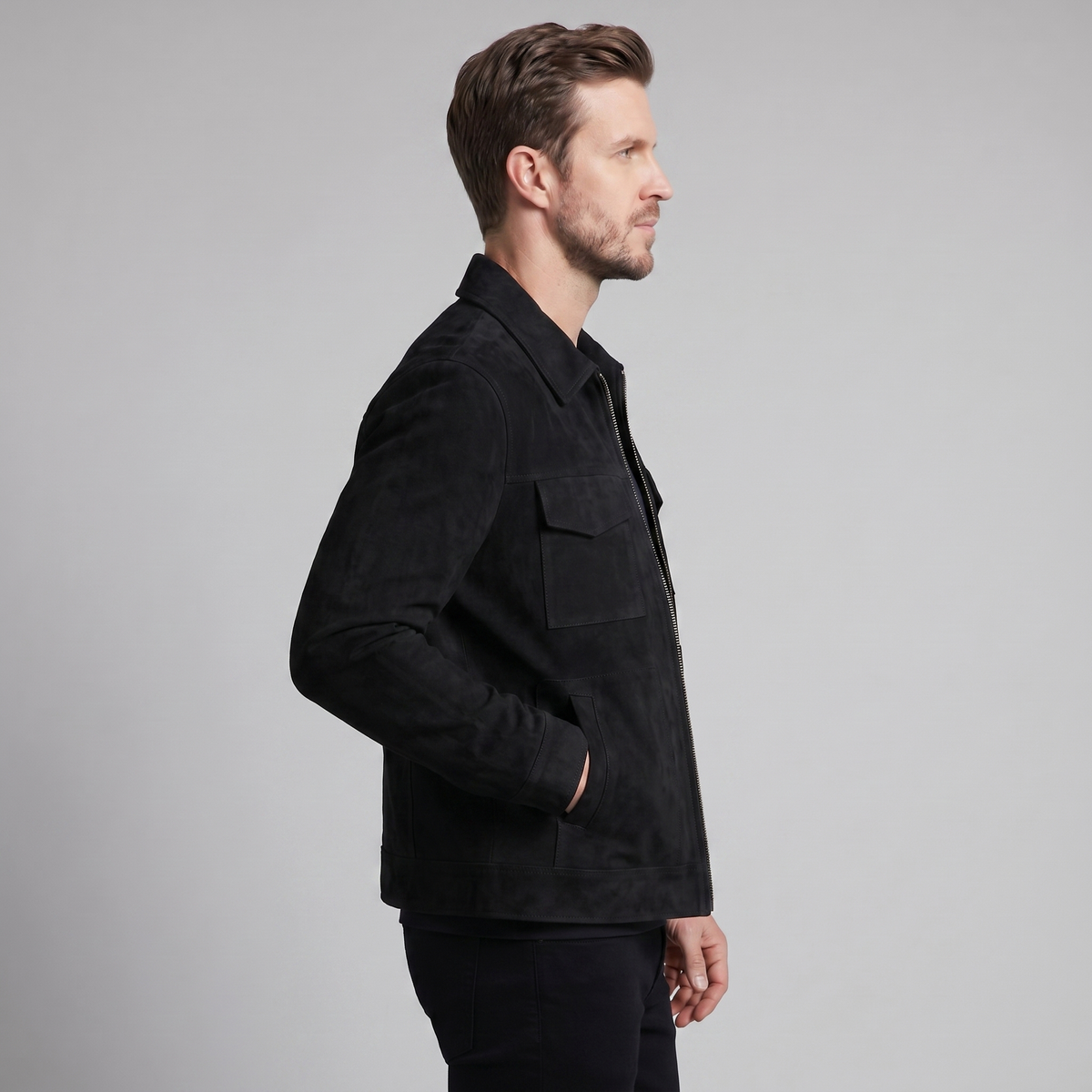 Giacca Uomo Scamosciata con Collo Zip Autunnale