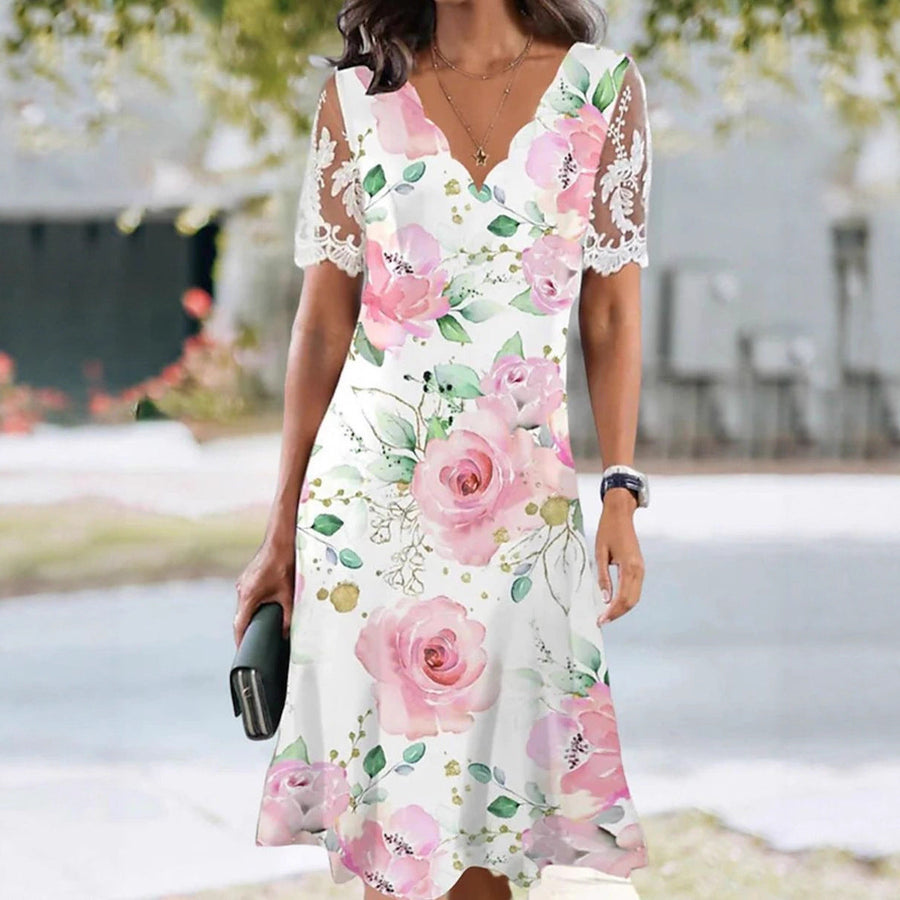 Eleanor™ | Abito Midi con Maniche in Pizzo e Stampa Floreale