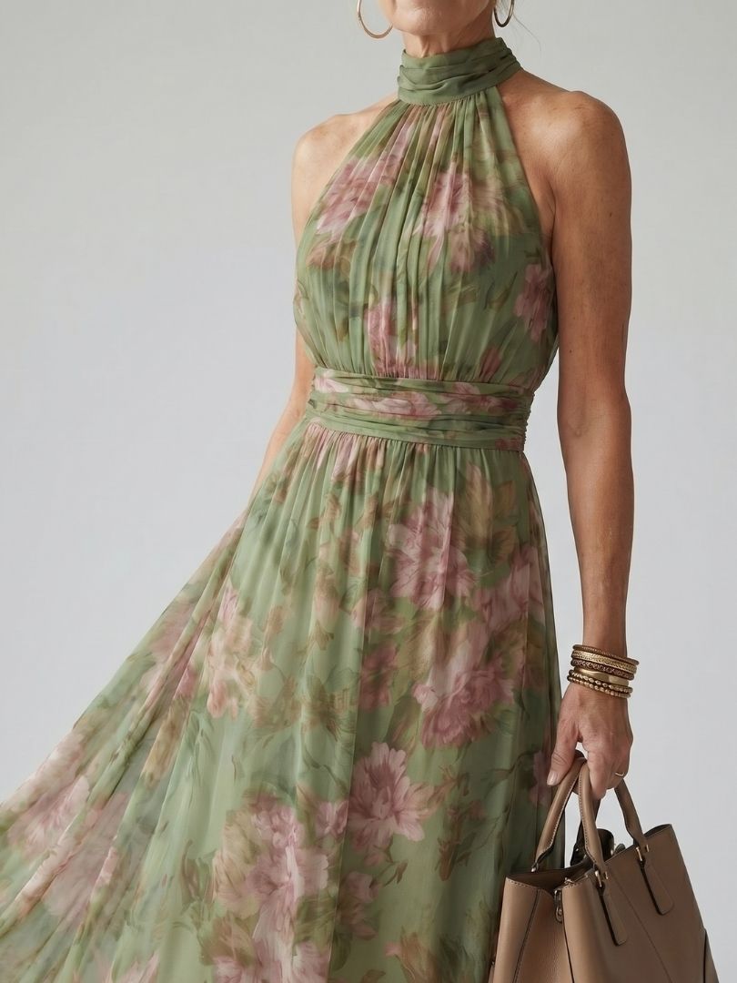 Relle | Abito Midi con Scollo All'Americana Arricciato
