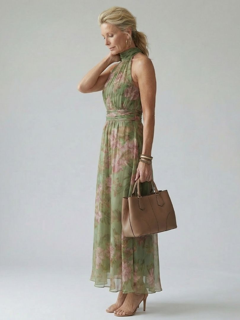 Relle | Abito Midi con Scollo All'Americana Arricciato