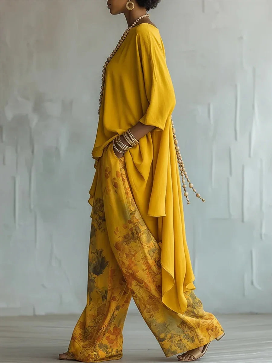 Completo Donna Stampato con Top Asimmetrico e Pantaloni Larghi