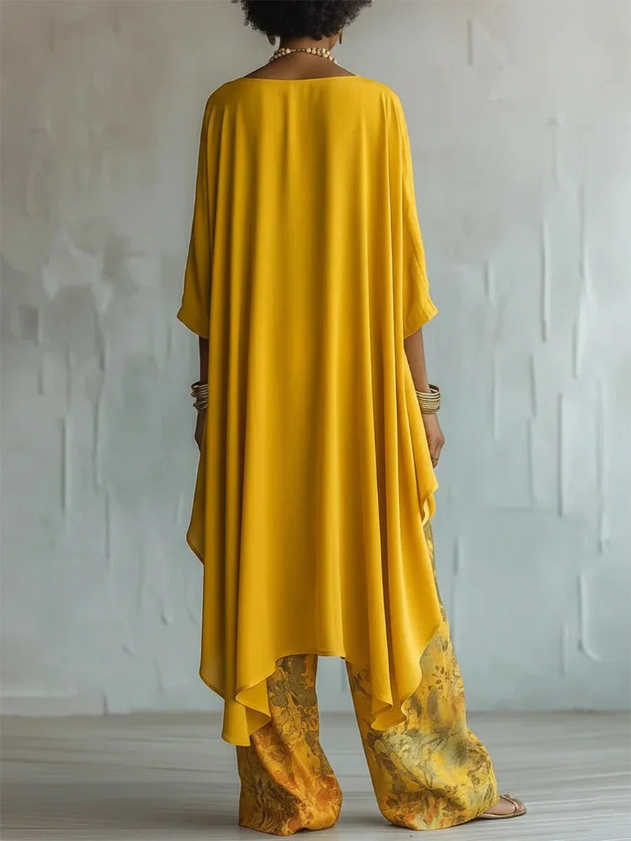 Completo Donna Stampato con Top Asimmetrico e Pantaloni Larghi