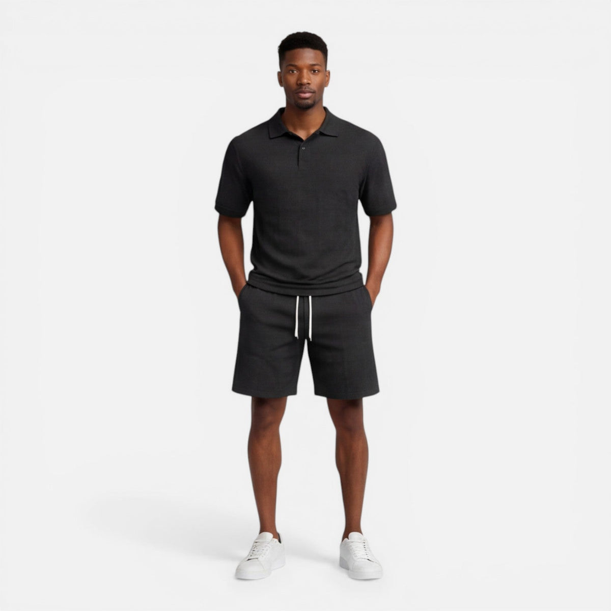 Completo Uomo Polo in Maglia Strutturata e Shorts Estivo