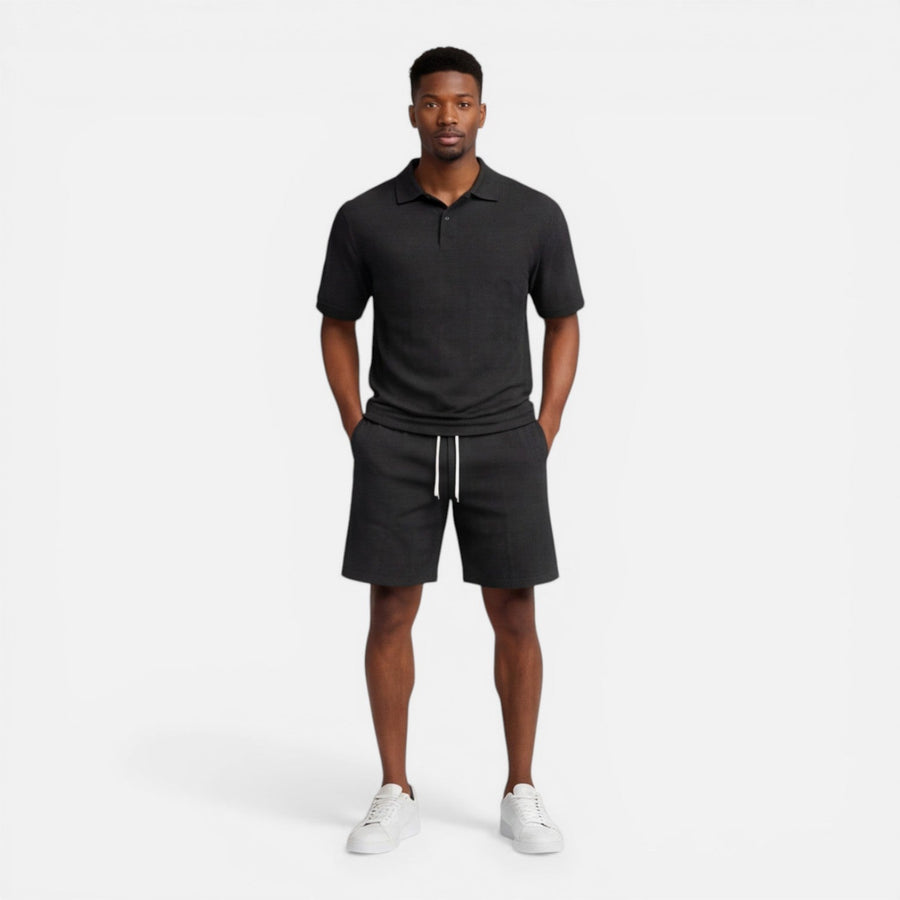 Completo Uomo Polo in Maglia Strutturata e Shorts Estivo