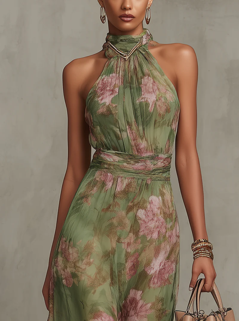 Livia | Elegante Maxi Abito con Fiori Halter