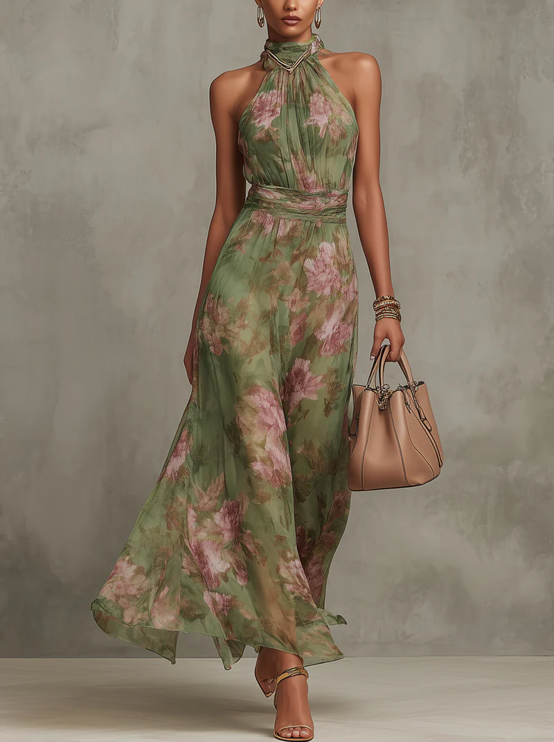 Livia | Elegante Maxi Abito con Fiori Halter