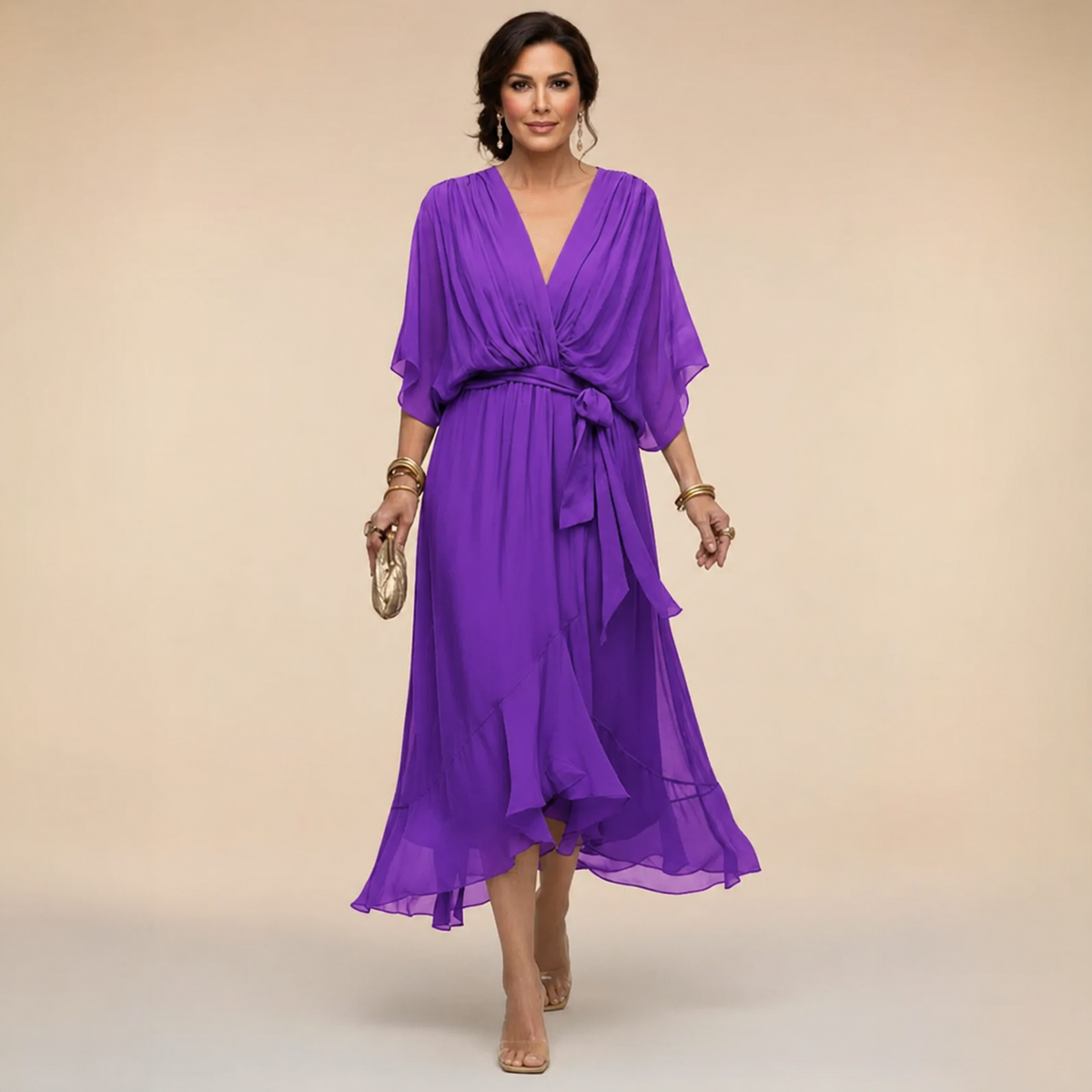 Nellie | Abito Elegante a V con Maniche a Cappuccio