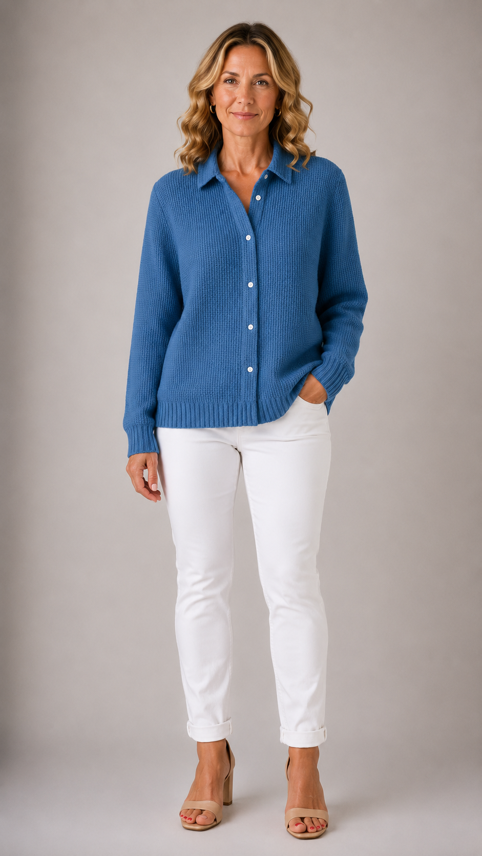 Amari™ | Cardigan Classico in Maglia Waffle