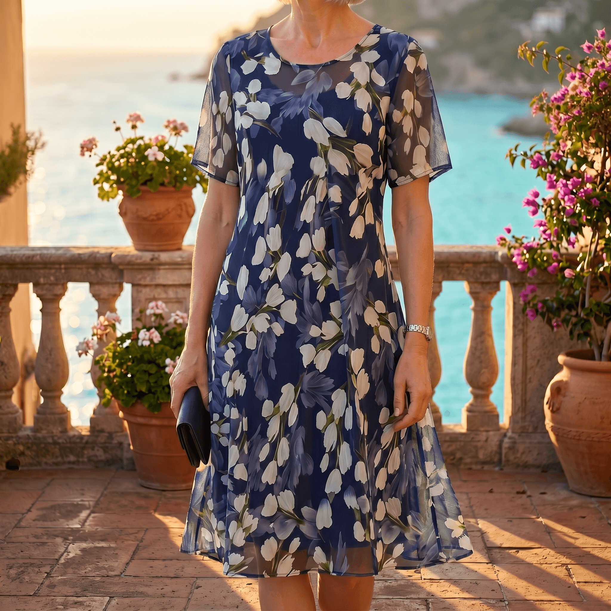 Fiorenza | Abito Midi Floreale Blu Navy Elegante