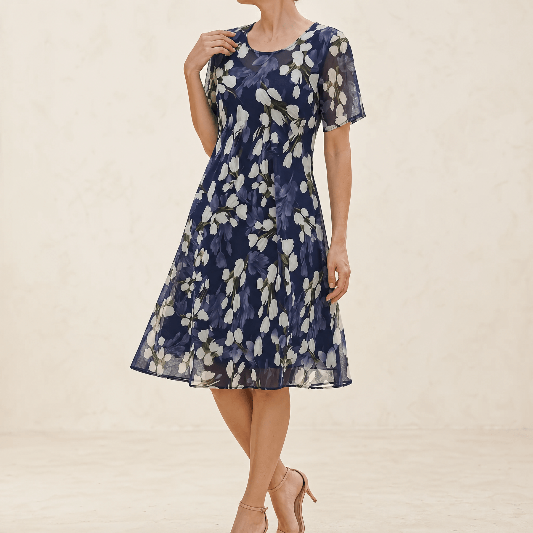 Fiorenza | Abito Midi Floreale Blu Navy Elegante
