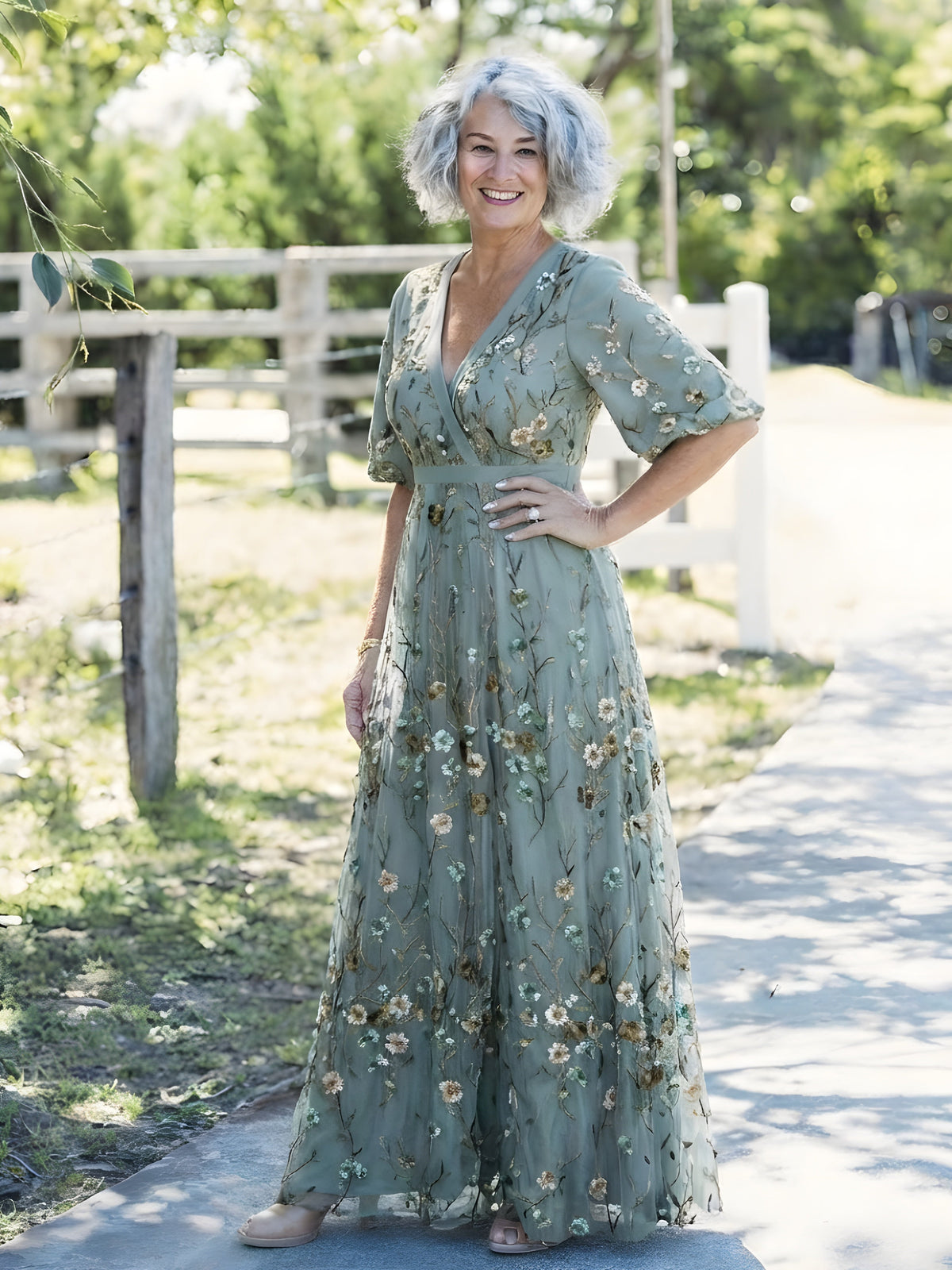 Amber | Abito Maxi Floreale con Scollatura a V