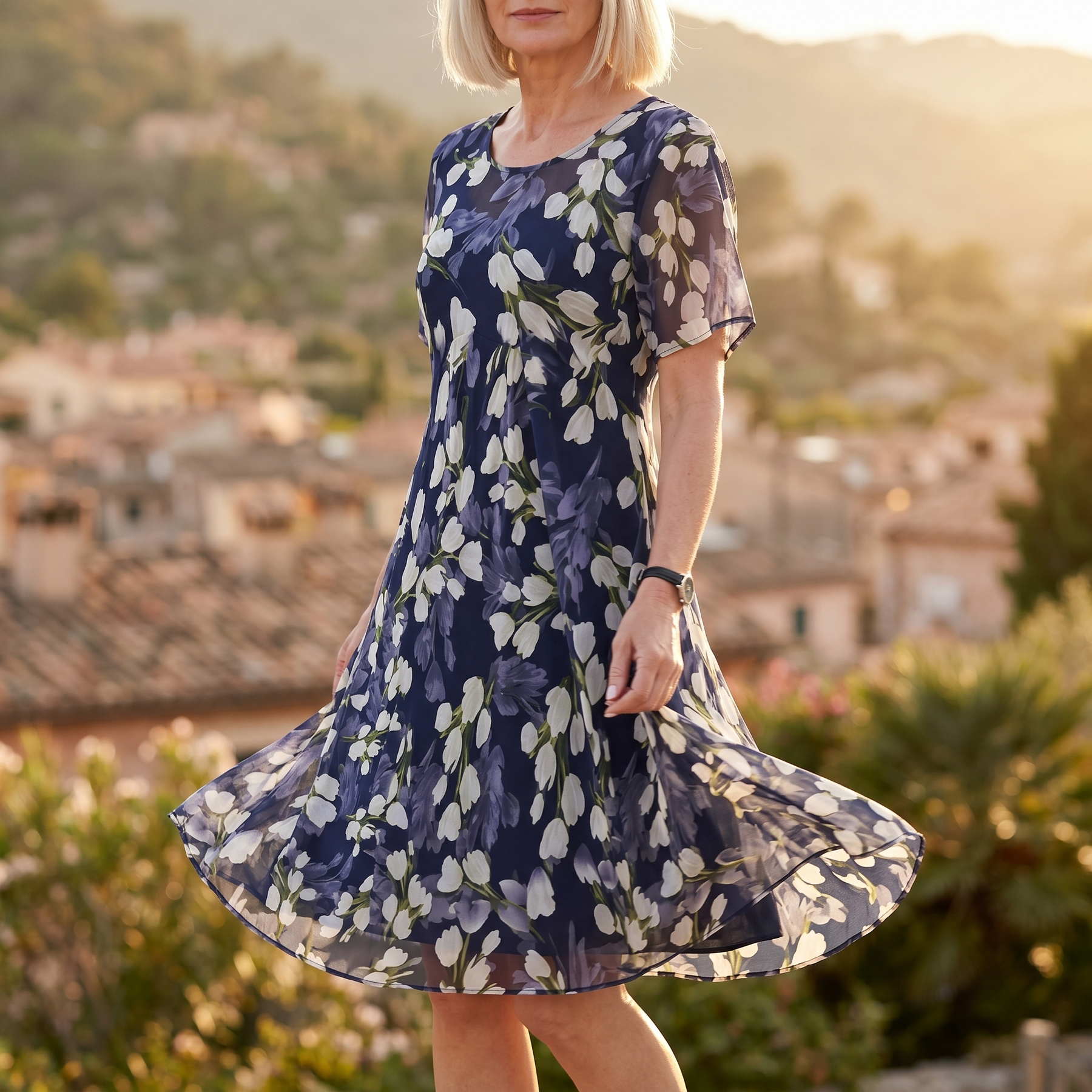 Fiorenza | Abito Midi Floreale Blu Navy Elegante