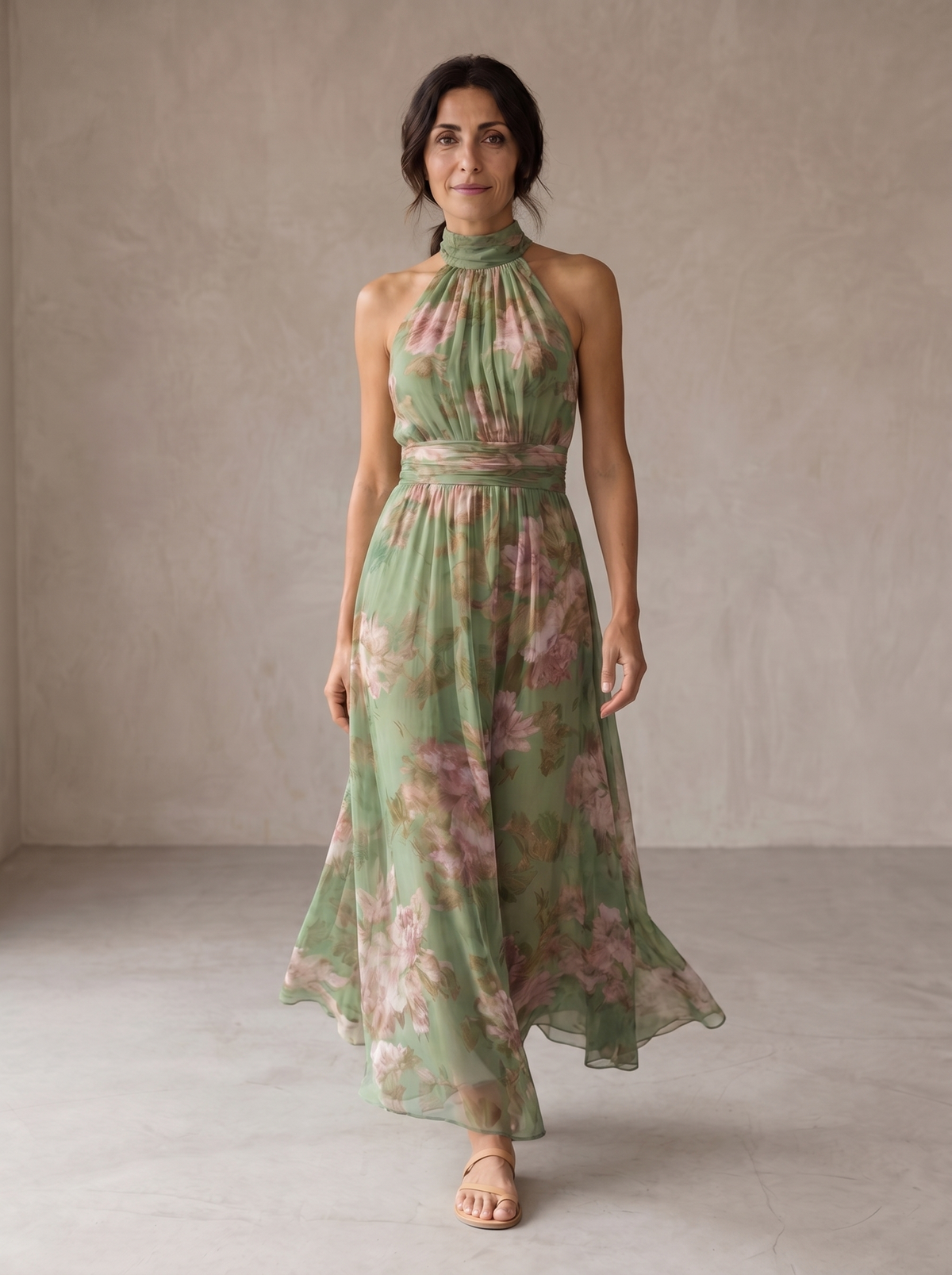 Livia | Elegante Maxi Abito con Fiori Halter
