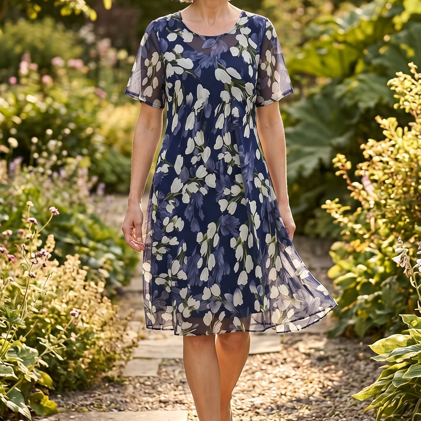Fiorenza | Abito Midi Floreale Blu Navy Elegante