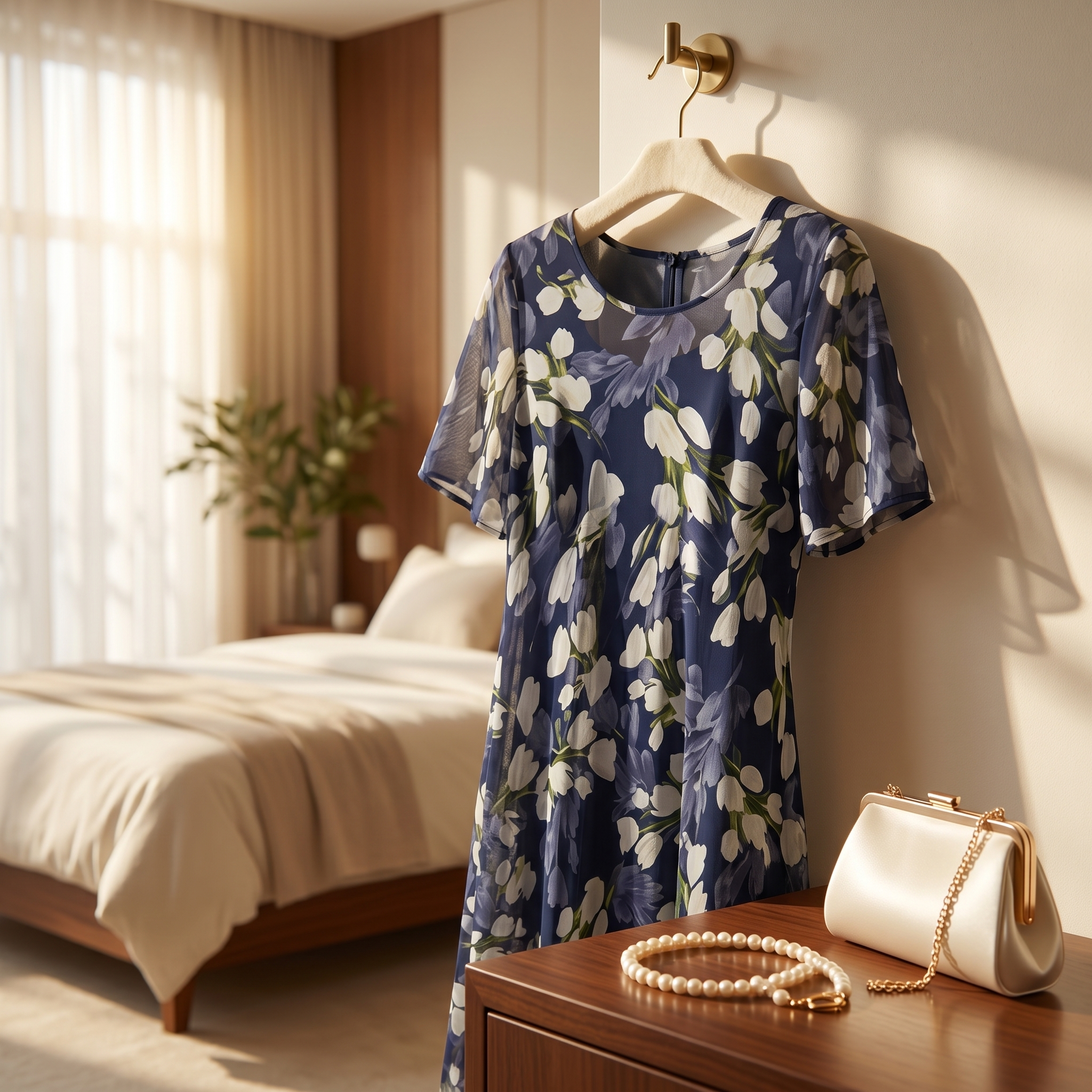 Fiorenza | Abito Midi Floreale Blu Navy Elegante