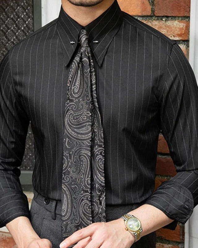 Camicia Uomo a Righe Sottili Setosa Silhouette Ordinata