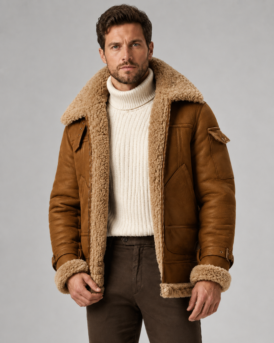 Giacca Aviator Uomo Effetto Pelle Collo Shearling Sintetico