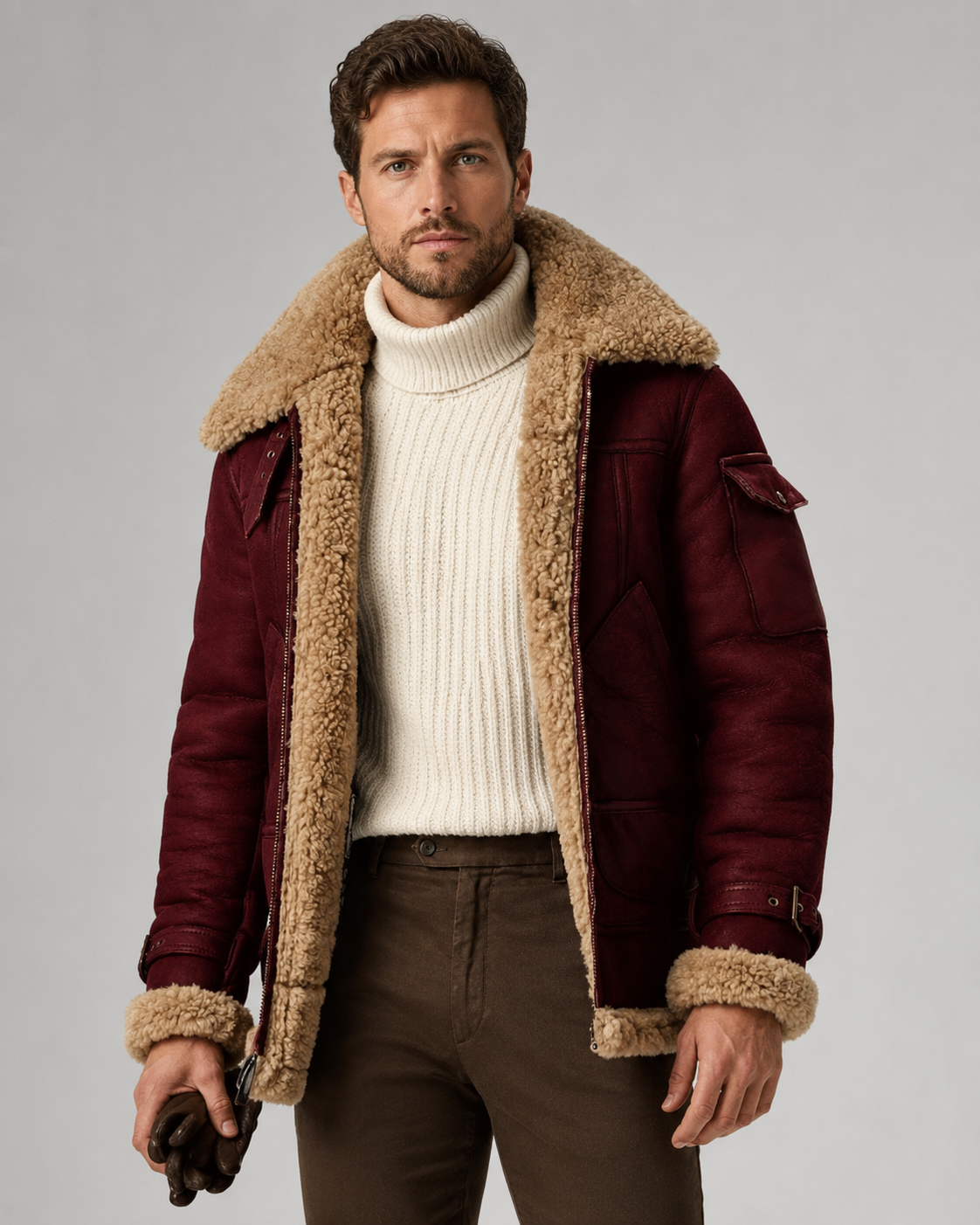 Giacca Aviator Uomo Effetto Pelle Collo Shearling Sintetico
