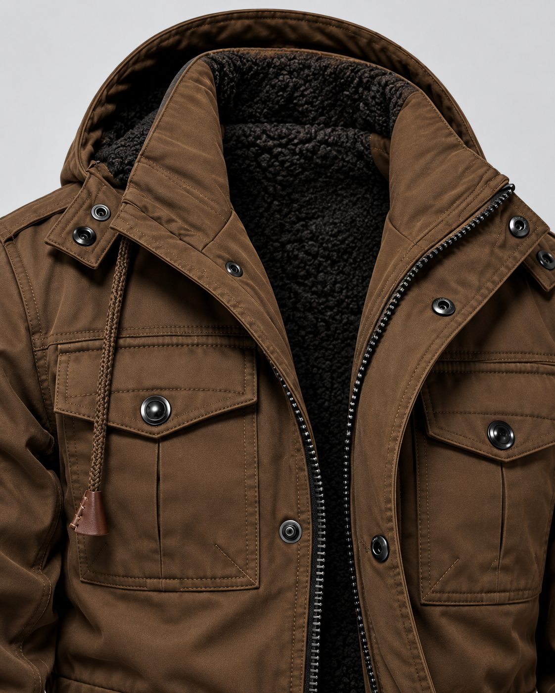 Parka Uomo con Cappuccio Foderato in Pile Multitasche