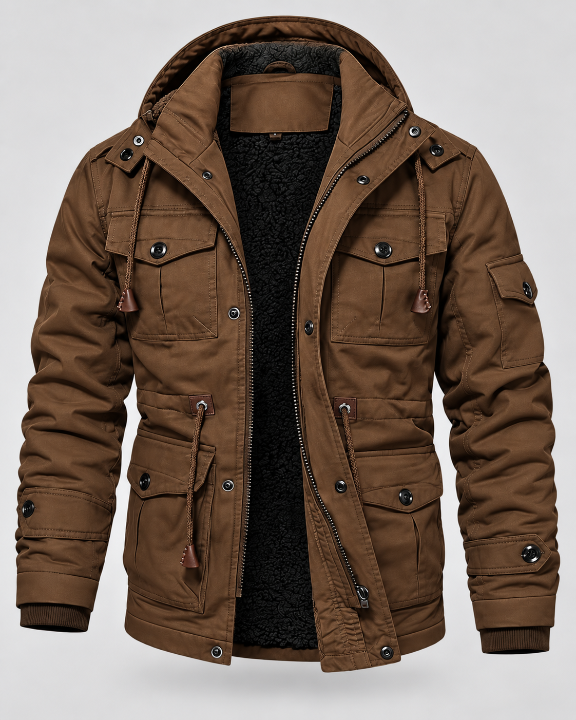 Parka Uomo con Cappuccio Foderato in Pile Multitasche