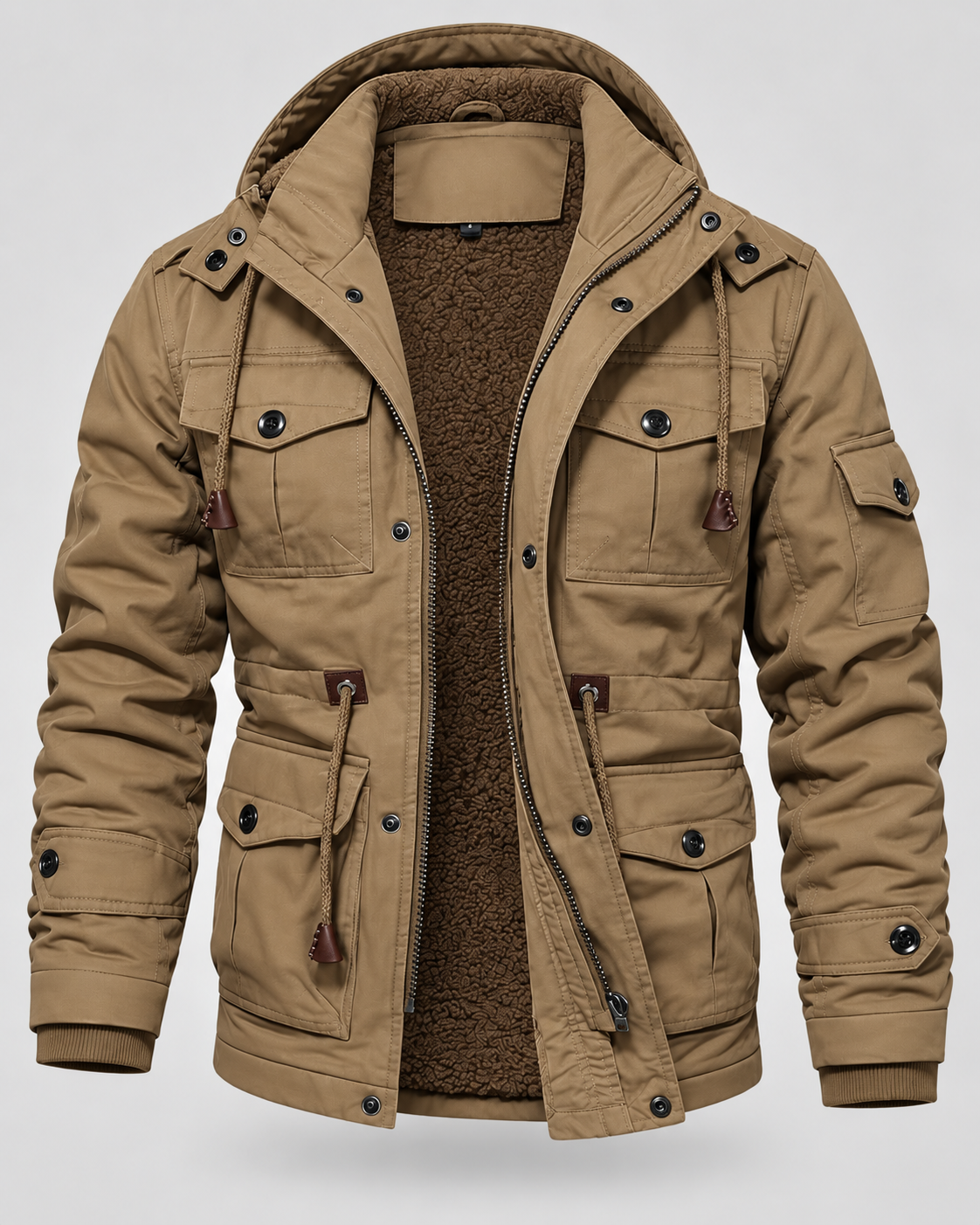 Parka Uomo con Cappuccio Foderato in Pile Multitasche