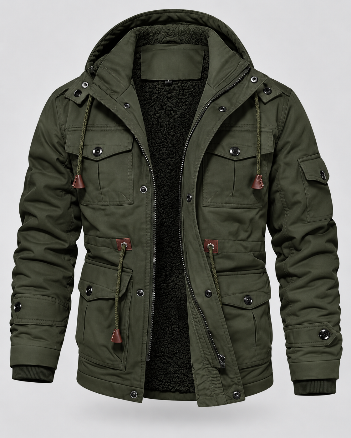 Parka Uomo con Cappuccio Foderato in Pile Multitasche