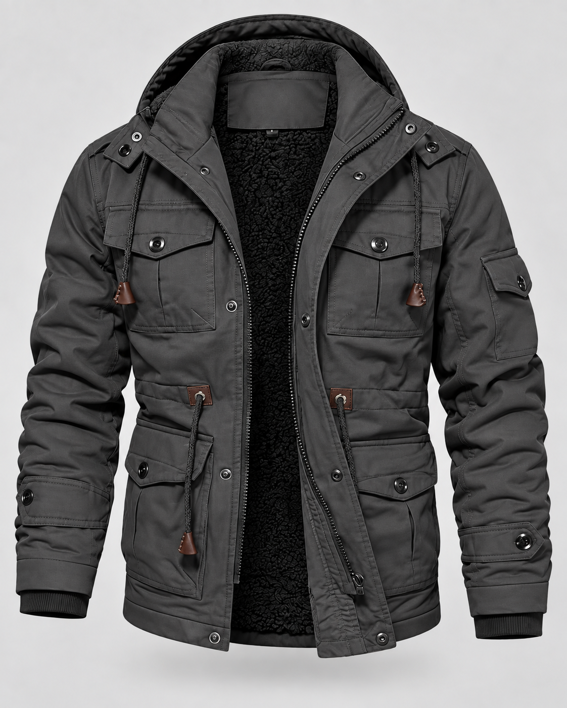 Parka Uomo con Cappuccio Foderato in Pile Multitasche