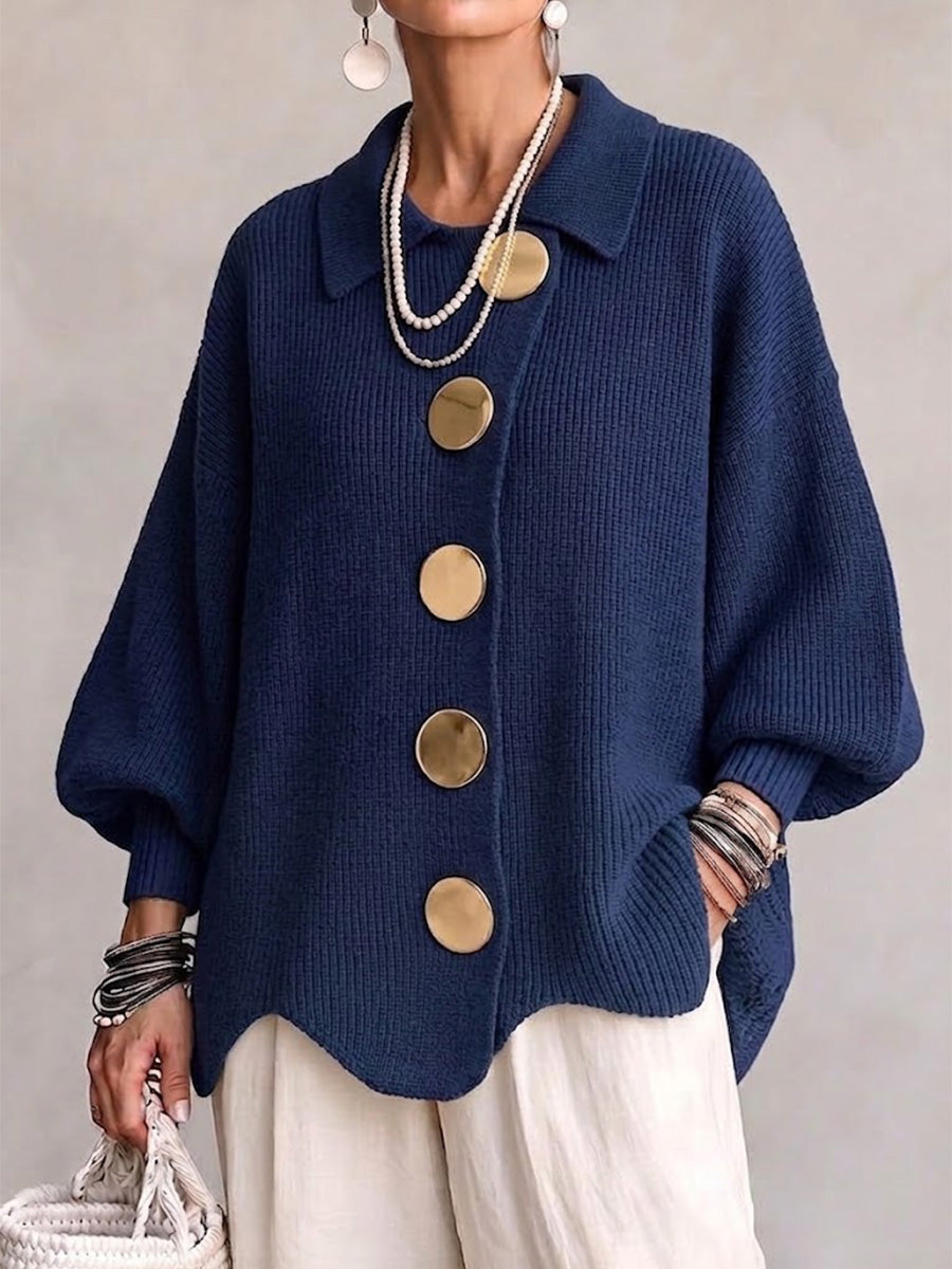 Isadora | Cardigan Oversize con Collo e Bottoni Metallici Grandi