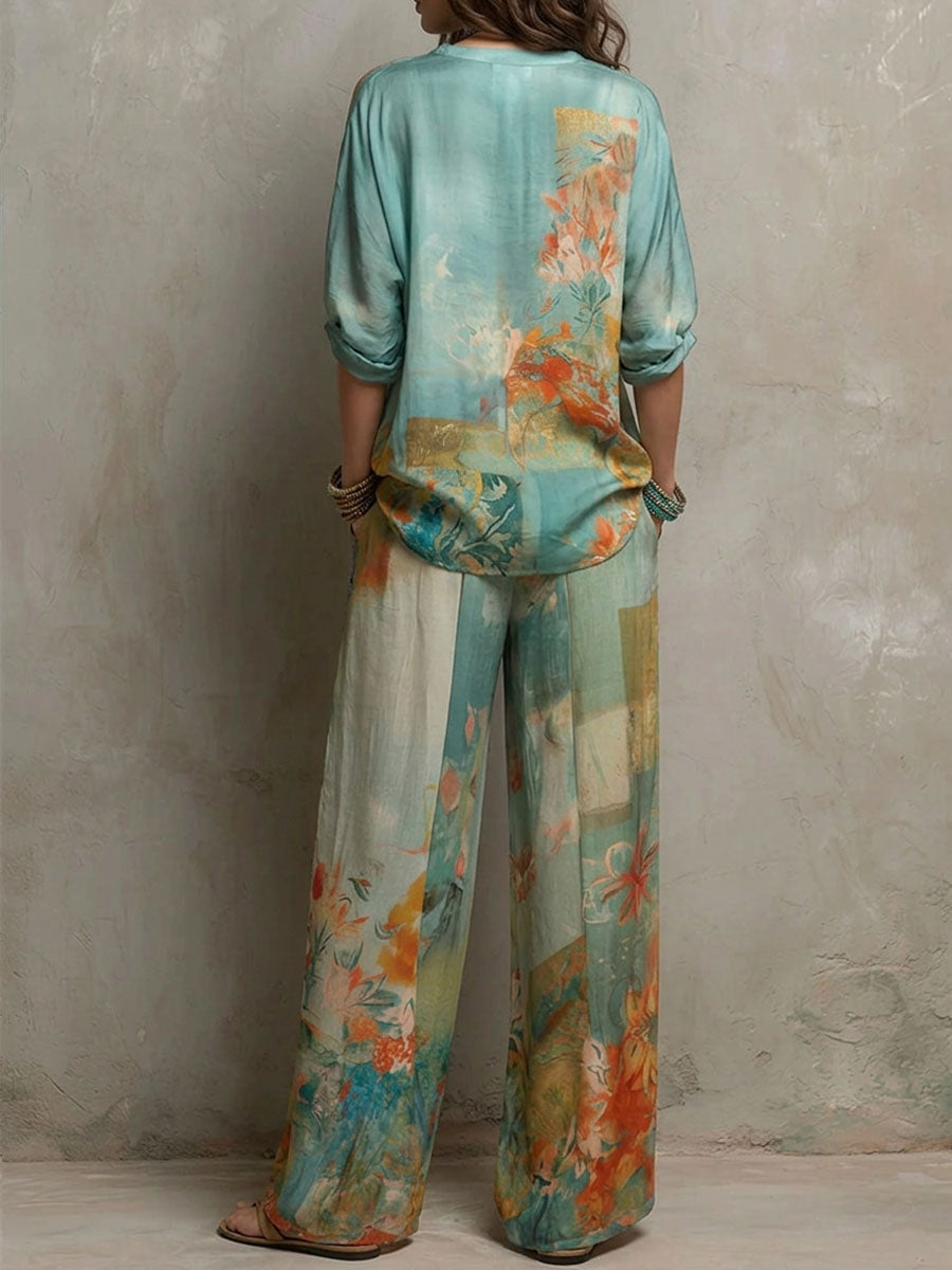 Chiara | Set elegante stampa floreale con pantalone ampio