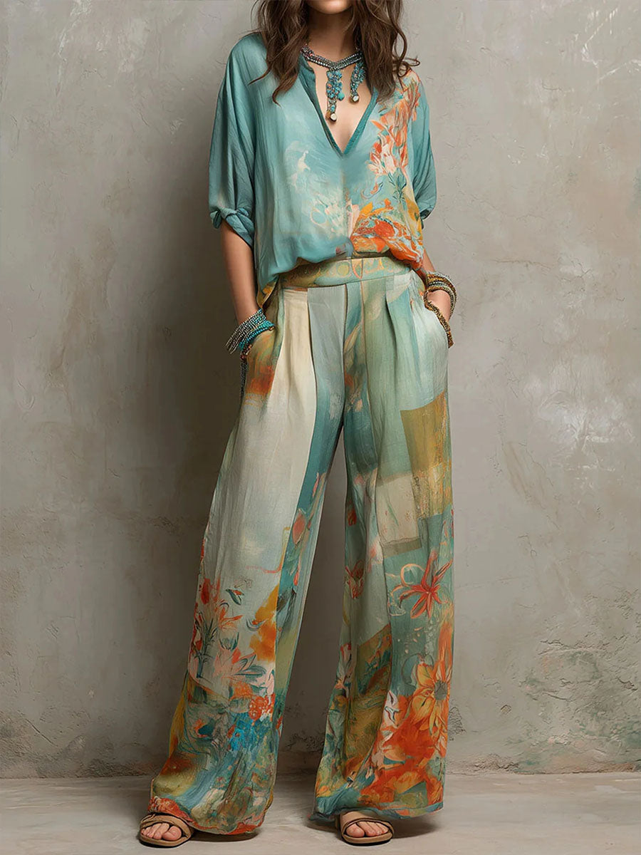 Chiara | Set elegante stampa floreale con pantalone ampio