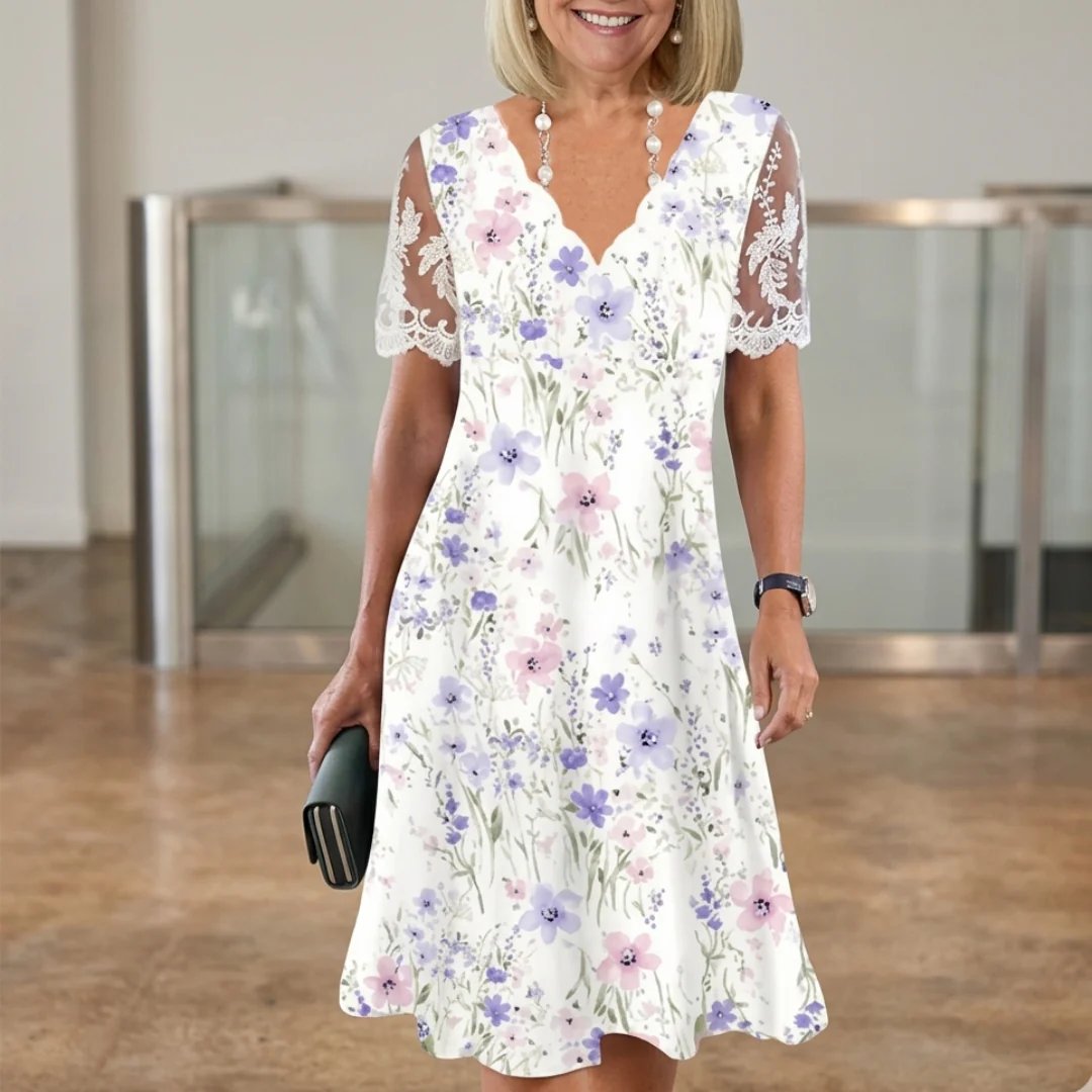 Eleanor™ | Abito Midi con Maniche in Pizzo e Stampa Floreale