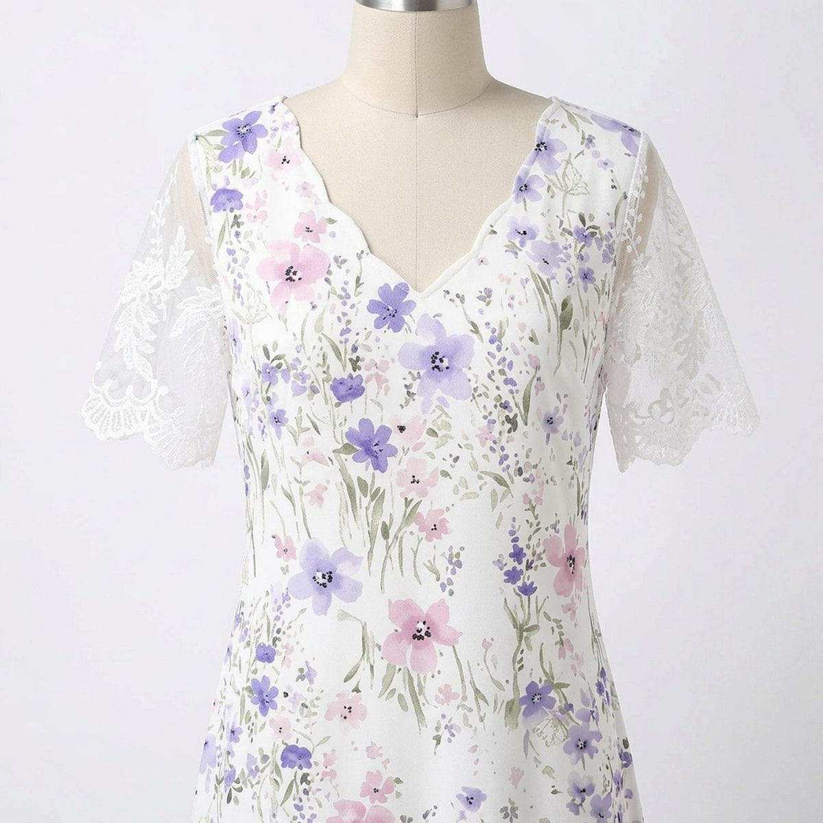Eleanor™ | Abito Midi con Maniche in Pizzo e Stampa Floreale